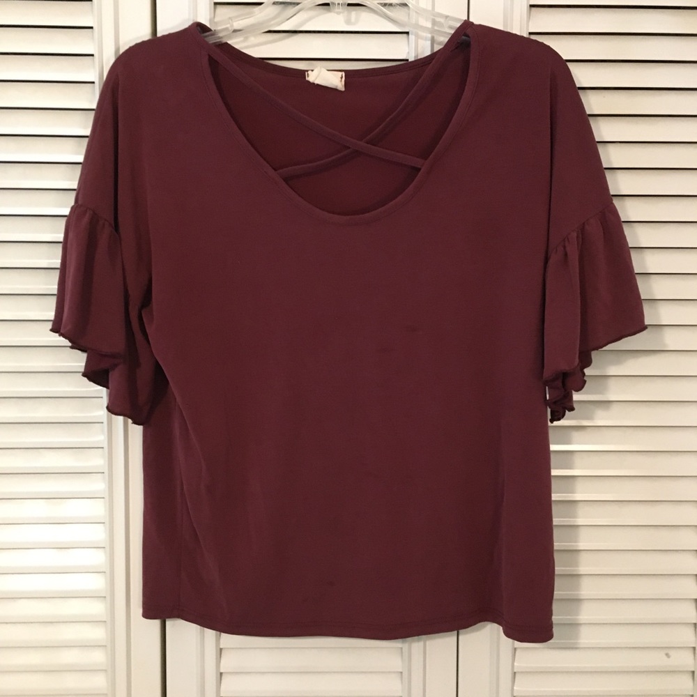 Caution to the Wind Flutter Sleeve Romantic Top